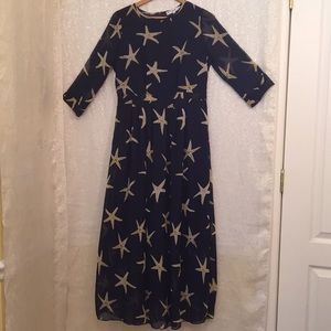Long sleeve, floor length star print dress